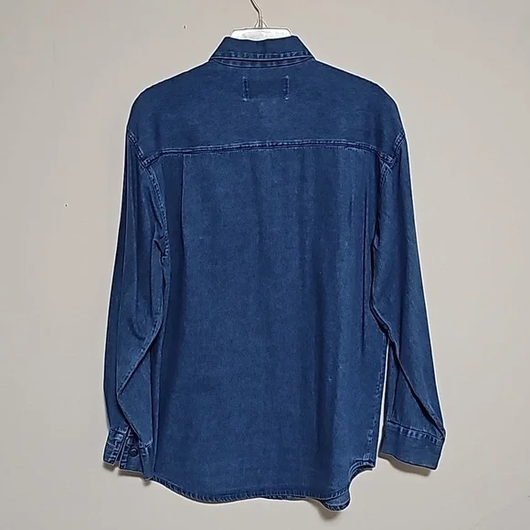 New Directions Denim Long Sleeve Christmas Shirt Embroidered Sz S Silver Buttons - Picture 5 of 5